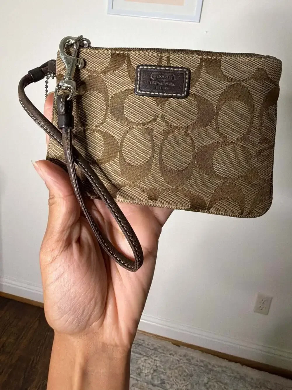 Coach Brown Signature Jacquard Monogram Wristlet